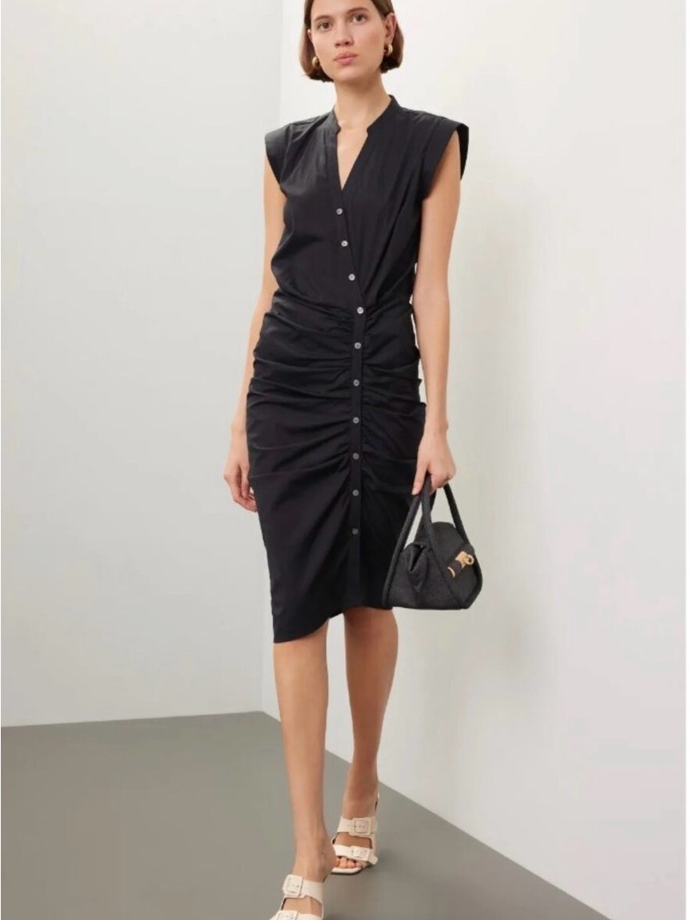 Veronica Beard Ruched Black Shirt Dress